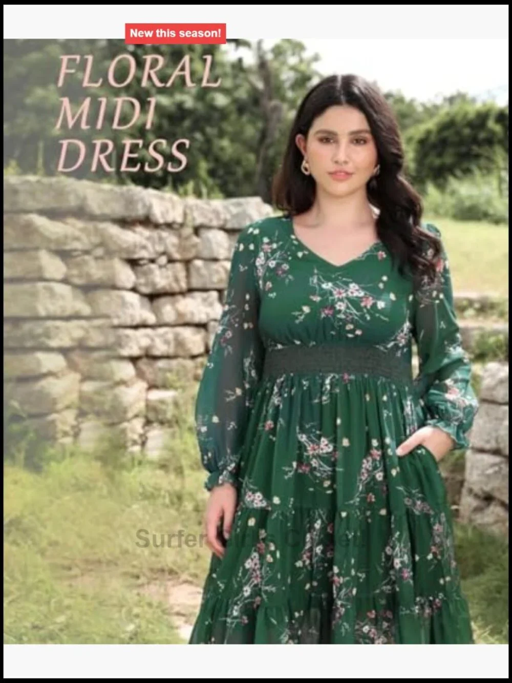 Plus Size Maxi Floral Dress Women Long Sleeve V Neck Empire Waist Flowy Chiffon